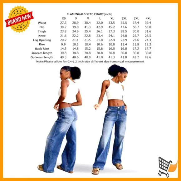 Mid Waist Wide Leg Jeans with Stitch Decor Washed Denim Pants - Picture 4 of 6